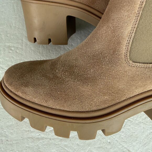 Size 8 - ANTONIO DE FARIA Portugal Tara Lug Sole Heel Chelsea Boots Beige Suede - Picture 2 of 10